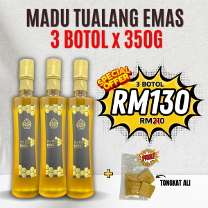 MADU TUALANG EMAS - Set combo (3 botol 1.05kg) + 1 free kayu tongkat ali